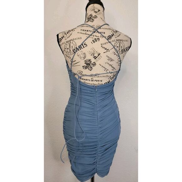 Tic Toc Stretchy Bodycon Mini Dress Sz Medium Ruched Spaghetti straps Coquette - Picture 6 of 10